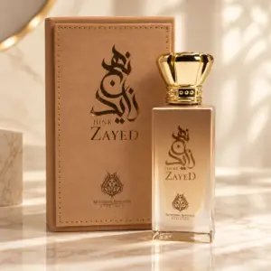 ChatGPT Image Sep 9, 2026, 08_23_36 PM Think Zayed Gold Eau de Parfum bottle by Al Malakia Perfumes