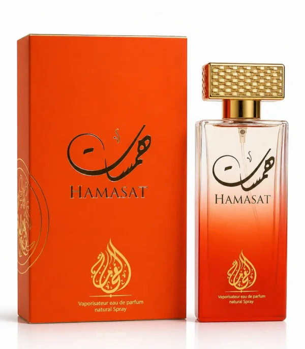 Hamasat Eau de Parfum bottle by Al Fakhama Al Malakia